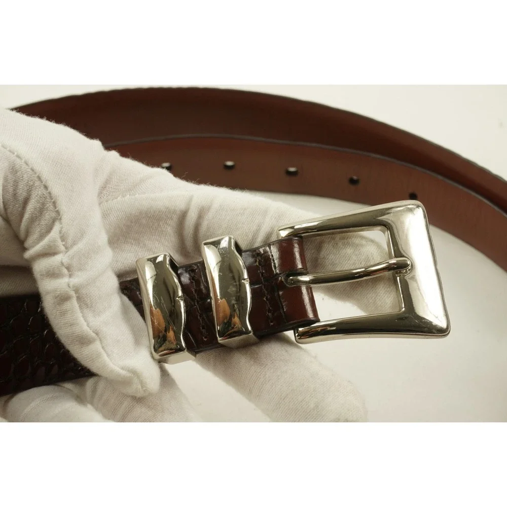 Torino Mens Size 52 Embossed Italian‎ Calfskin Leather Belt Dark Brown Crocodile